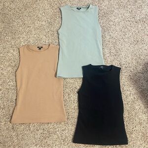 Express Body Contour Crew Neck Tanks Set of 3 (Black, Tan, Green)